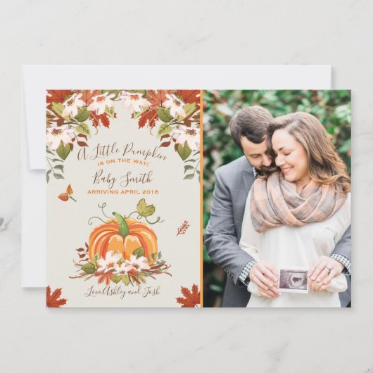 カボチャ妊娠の発表の秋の秋のベビー 案内状 (正面)
