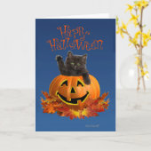 カボチャ子猫 カード (黄色い花)