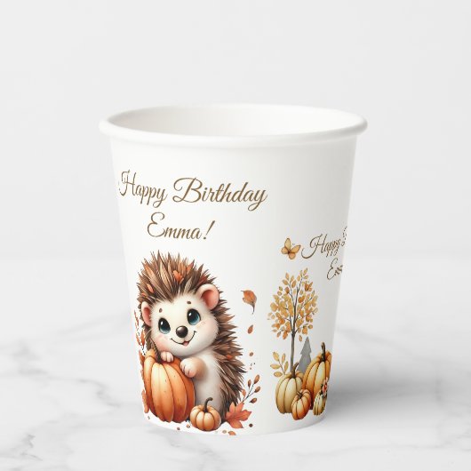 カボチャ山花秋水彩誕生日 紙コップ (正面)
