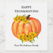 カボチャ幸せ感謝祭オレンジホワイト ワインラベル (シングルラベル)