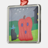 カボチャ幽霊とウィザードキャットハロウィンオーナメント メタルオーナメント (左)