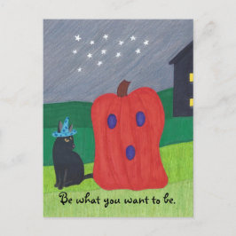 カボチャ幽霊とウィザードキャットハロウィンポストカード ポストカード