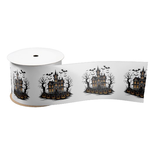 カボチャ幽霊のよく出るンとこうもりハロウィーンの家 サテンリボン (リール)
