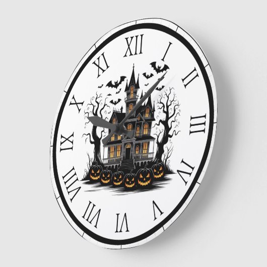 カボチャ幽霊のよく出るンとこうもりハロウィーンの家 ラージ壁時計 (傾斜)