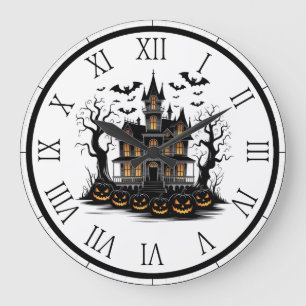 カボチャ幽霊のよく出るンとこうもりハロウィーンの家 ラージ壁時計