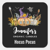 カボチャ幽霊のよく出るンハウスと幽霊&こうもりキャンドルビズ スクエアシール (正面)