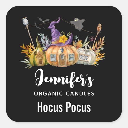 カボチャ幽霊のよく出るンハウスと幽霊&こうもりキャンドルビズ スクエアシール (正面)