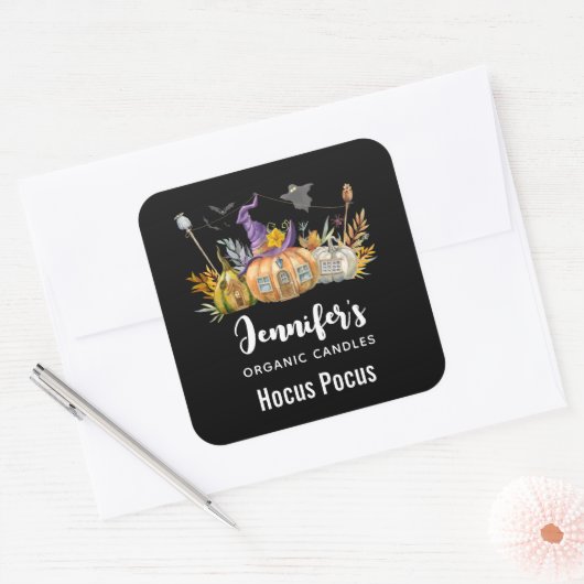 カボチャ幽霊のよく出るンハウスと幽霊&こうもりキャンドルビズ スクエアシール (封筒)