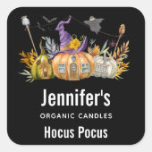 カボチャ幽霊のよく出るンハウスと幽霊&こうもりキャンドルビズ スクエアシール (正面)