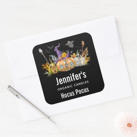 カボチャ幽霊のよく出るンハウスと幽霊&こうもりキャンドルビズ スクエアシール (封筒)