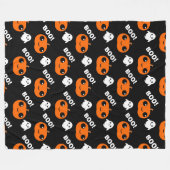 カボチャ幽霊のハロウィンパターン フリースブランケット (正面(横))