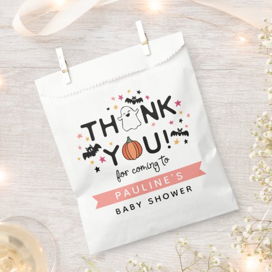 カボチャ幽霊ピンクハロウィーン赤ちゃんシャワーありがとう フェイバーバッグ (クリップ留めされた状態)