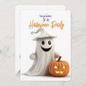 カボチャ幽霊付き笑顔ハローウィンパーティ 招待状 (正面/裏面)