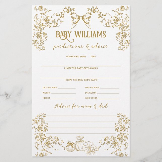 カボチャ弓フローラ赤ちゃんシャワー予測ゲーム (正面)