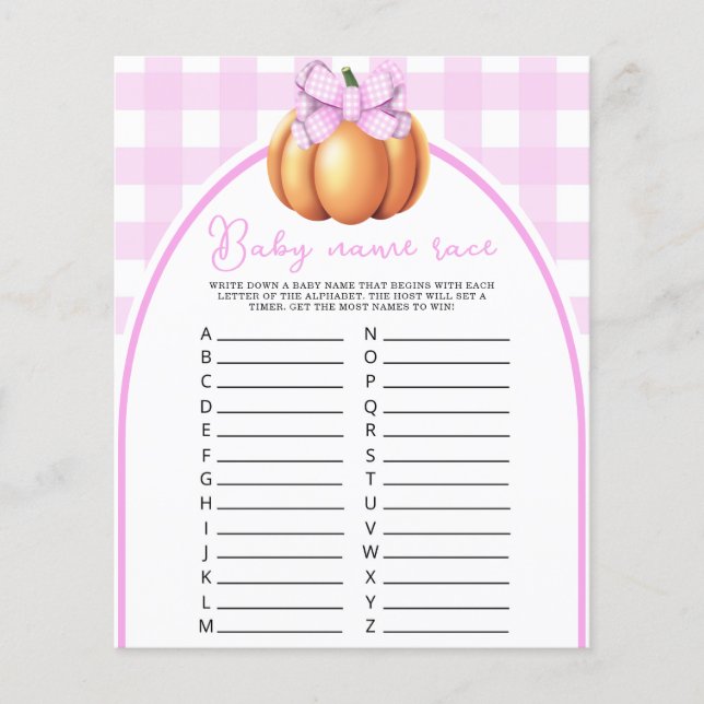 カボチャ弓ベビーシャワーベビー名のレースゲーム (正面)