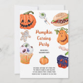 カボチャ彫刻とハロウィーン食品パーティー 招待状 (正面)