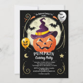 カボチャ彫刻招待状。ハローウィンパーティの大人 招待状 (正面)