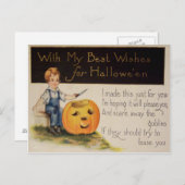 カボチャ彫刻(ヴィンテージハロウィンカード) ポストカード (正面/裏面)