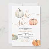 カボチャ彼または彼女のミニマリスト性別を表示パーティー 招待状 (正面)