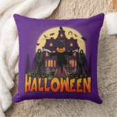 カボチャ怖いハウスハロウィーン クッション (ブランケット)
