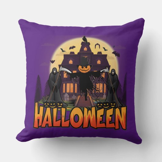 カボチャ怖いハウスハロウィーン クッション (正面)