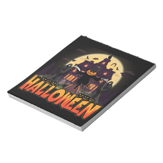 カボチャ怖いハウスハロウィーン ノートパッド (回転)