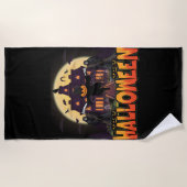 カボチャ怖いハウスハロウィーン ビーチタオル (正面)