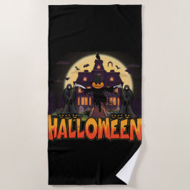 カボチャ怖いハウスハロウィーン ビーチタオル