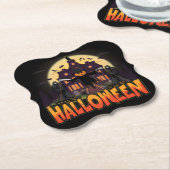 カボチャ怖いハウスハロウィーン ペーパーコースター (アングル)