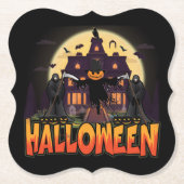 カボチャ怖いハウスハロウィーン ペーパーコースター (正面)