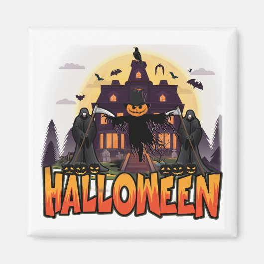 カボチャ怖いハウスハロウィーン マグネット (正面)