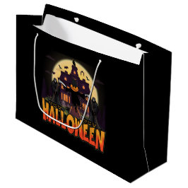 カボチャ怖いハウスハロウィーン ラージペーパーバッグ