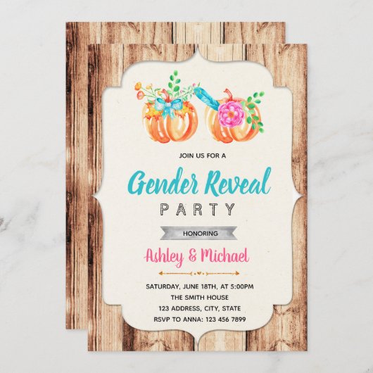 カボチャ性はパーティの招待状を明らかにします 招待状 (正面/裏面)