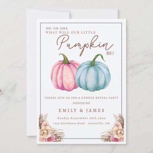 カボチャ性別が自分または彼女の少年または女の子を明らかにする 招待状 (正面)