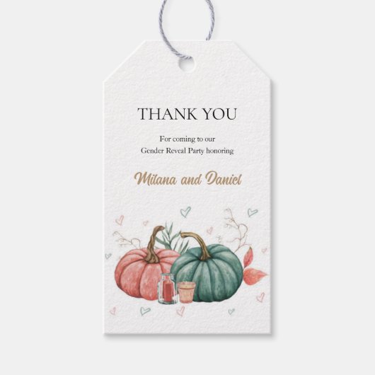 カボチャ性別リビールサンキューメッセージカード ギフトタグ (正面)
