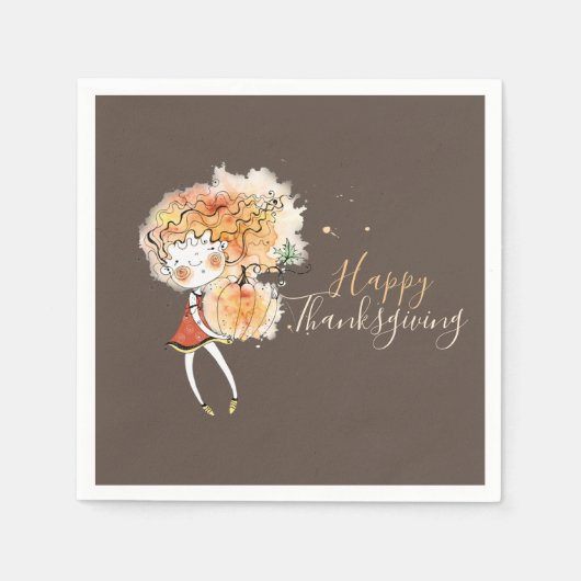 カボチャ感謝祭のジンジャーガール スタンダードカクテルナプキン (正面)