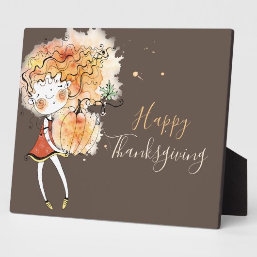カボチャ感謝祭の卓上とジンジャーガール フォトプラーク (側面)