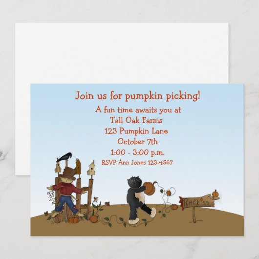 カボチャ摘み猫 招待状 (正面/裏面)