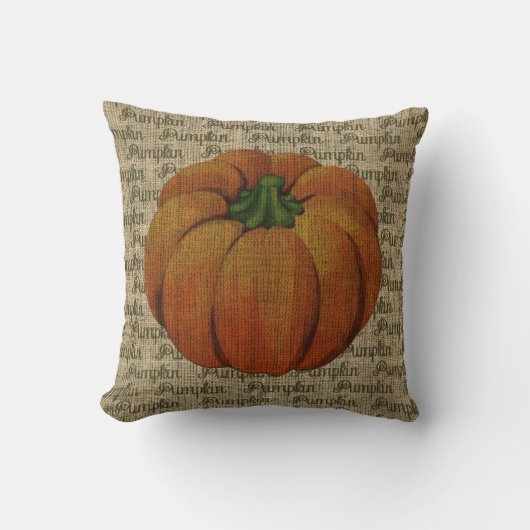 カボチャ文字のクッションが付いているバーラップのヴィンテージのカボチャ クッション (正面)