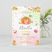 カボチャ最初の誕生日の招待秋の秋ピンク 招待状 (スタンド正面)