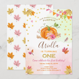 カボチャ最初の誕生日の招待秋の秋ピンク 招待状