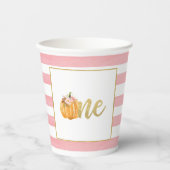 カボチャ最初の誕生日紙カップ – ガールピンクStr 紙コップ (正面)