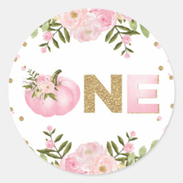 カボチャ最初の1番目の誕生日ピンクフローラ秋秋 ラウンドシール