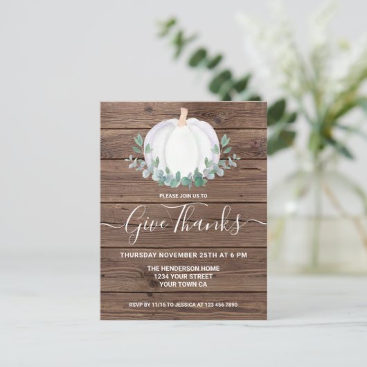 カボチャ木材感謝祭はがき招待状 インビテーションポストカード (スタンド正面)