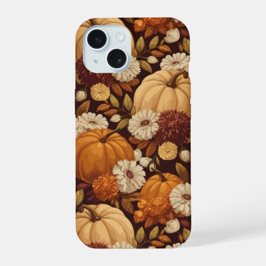 カボチャ柄　秋の収穫祭デザイン iPhone 15ケース (裏面)