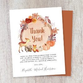 カボチャ森林動物の赤ちゃんシャワー サンキューカード