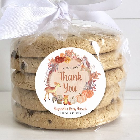 カボチャ森林動物ベビーシャワーありがとう ラウンドシール