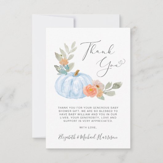 カボチャ水の色の男の子ベビーシャワーサンキューカード サンキューカード (正面)