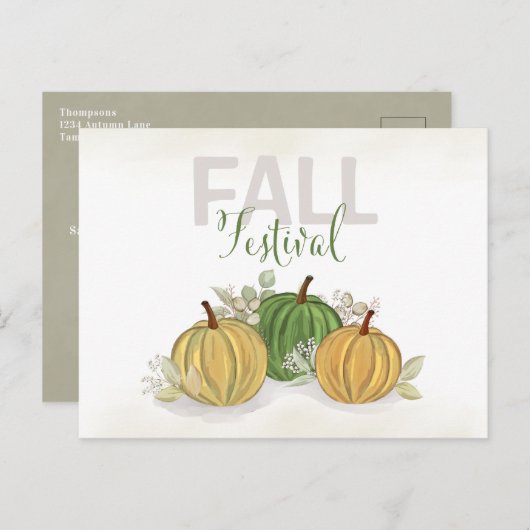 カボチャ水カラーシンプル秋フェスティバル ポストカード (正面/裏面)