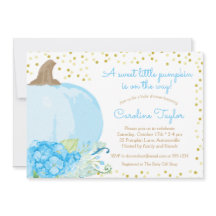 カボチャ水彩ブルー金ゴールド秋男の赤ちゃんシャワー